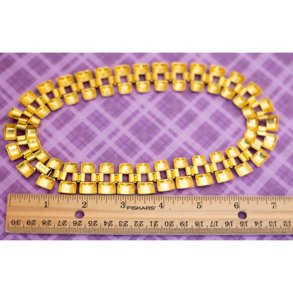 Vintage Checkered Gold Tone Chains Elegant Necklace 17 inch by Avon - V12 - Picture 3 of 3